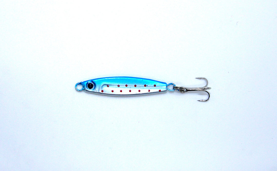 FishKing Trigger Prey blå m/røde prikker, 12 og 18 gram. Nyhet 2024!