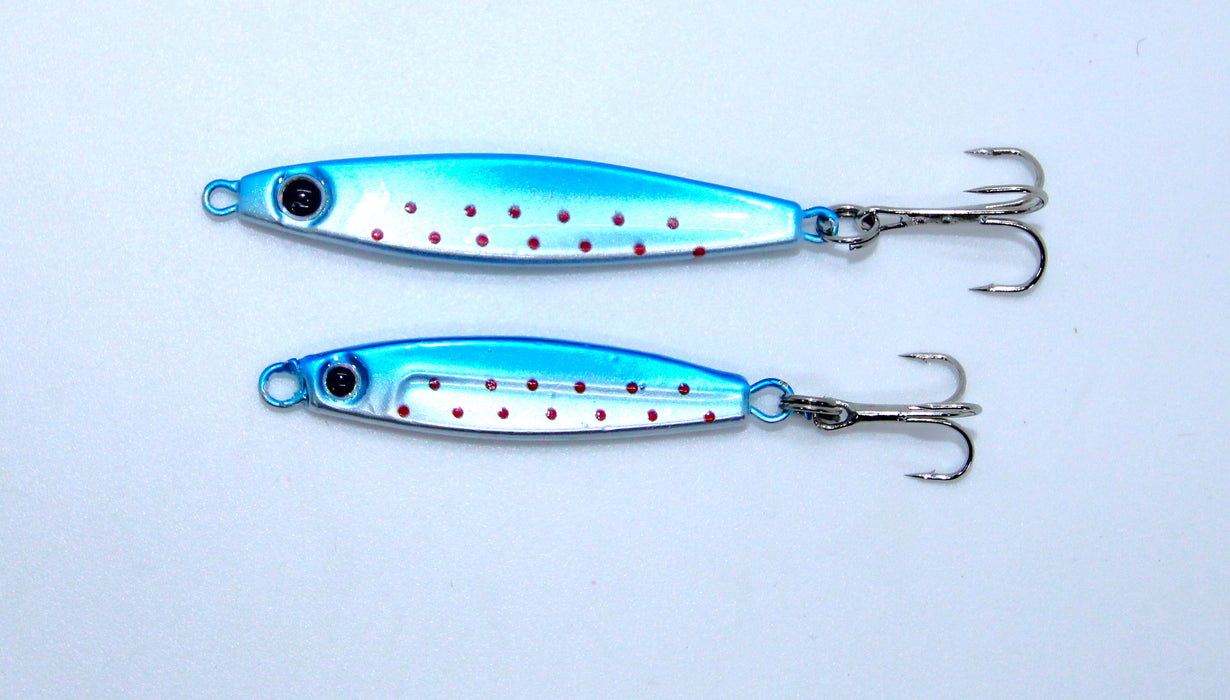 FishKing Trigger Prey blå m/røde prikker, 12 og 18 gram. Nyhet 2024!