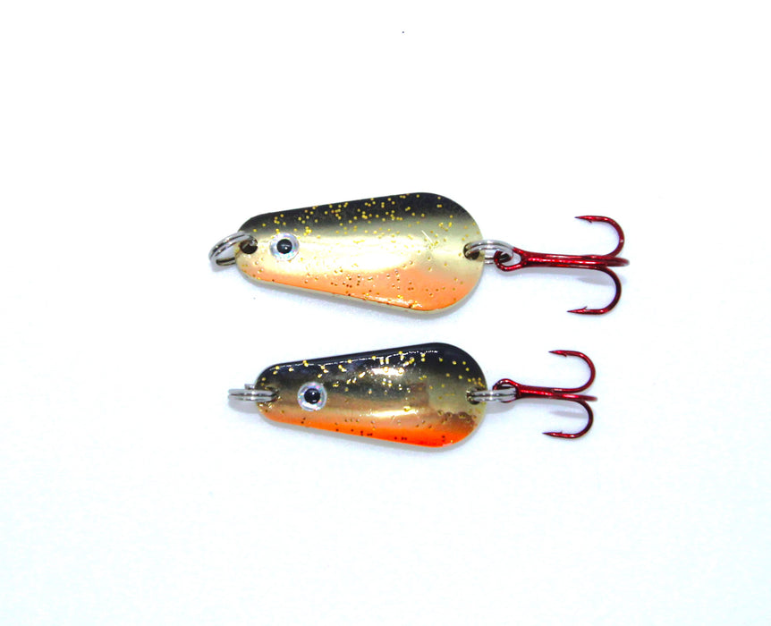 FishKing Trigger Spoon svart/gull/oransje m/glitter, 8 og 13 gram. Nyhet 2024!