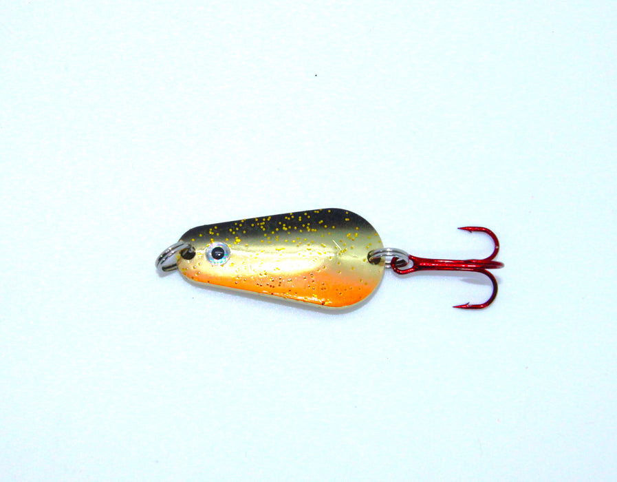 FishKing Trigger Spoon svart/gull/oransje m/glitter, 8 og 13 gram. Nyhet 2024!