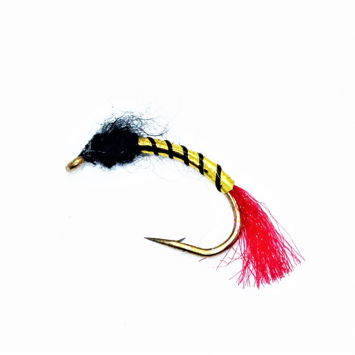 FishKing pilkeflue/nymfe/opphenger, svart/gull/rød, str. #8
