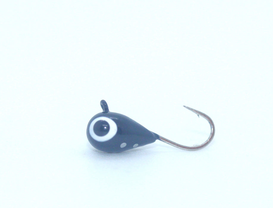 FishKing wolfram mormyshka, dråpe, marihøne svart m/hvite prikker og øye, 1,4 gram
