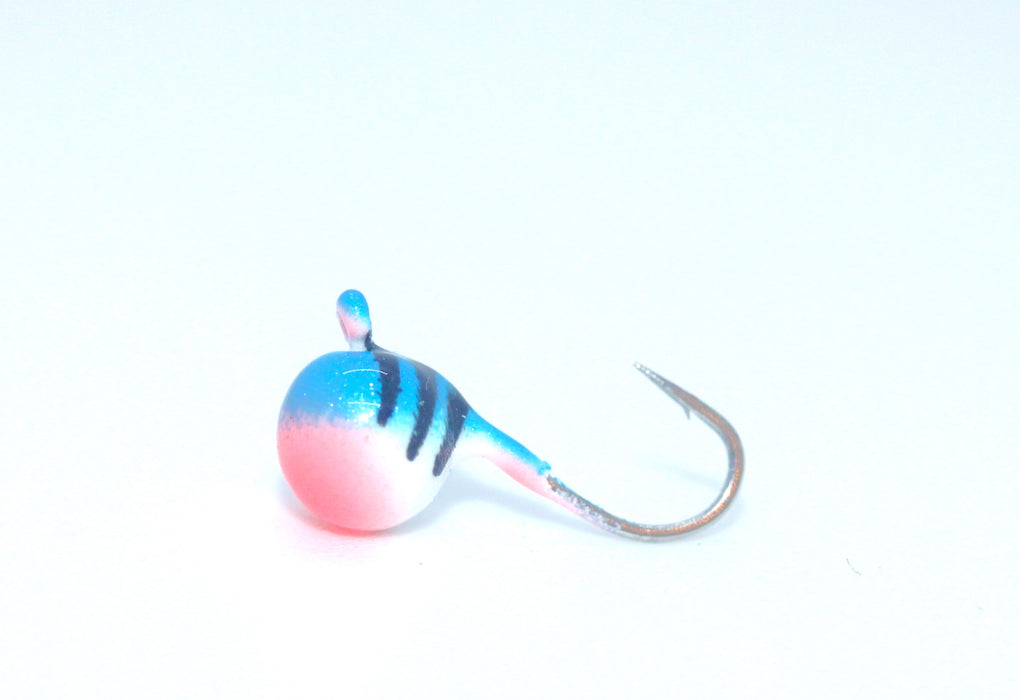 FishKing wolfram mormyshka, kule, sebra blå/hvit/rosa, 0,7 og 1 gram