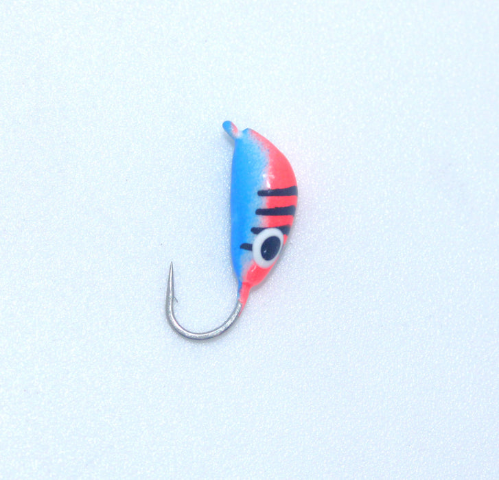 FishKing mormyshka wolfram, banan, sebra blå/rød m/øye, 1 gram