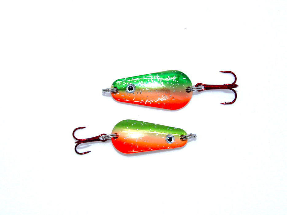 FishKing Trigger Spoon grønn/kobber/oransje m/glitter, 8 og 13 gram. Nyhet 2024!