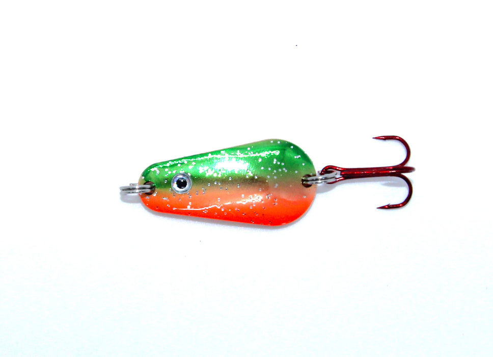 FishKing Trigger Spoon grønn/kobber/oransje m/glitter, 8 og 13 gram. Nyhet 2024!