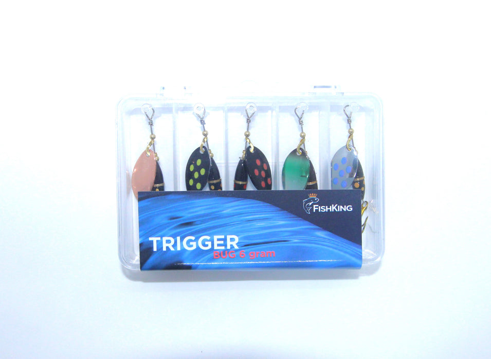 Pakketilbud! Trigger Bug original, 6 gram. 5 spinnere+10 slukhemper. Sjekk prisen!