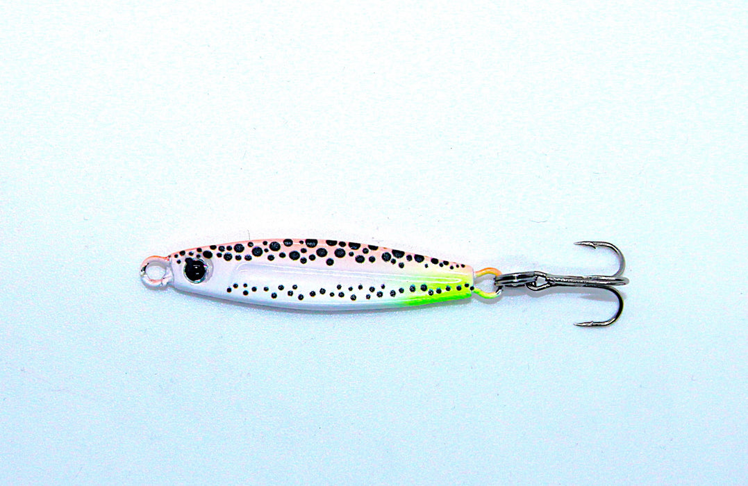 FishKing Trigger Prey ørretserie grårosa/hvit/gul, 12 og 18 gram. Nyhet 2026!