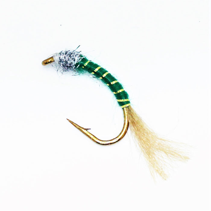 FishKing pilkeflue/nymfe/opphenger, grønn/gull, str. #8