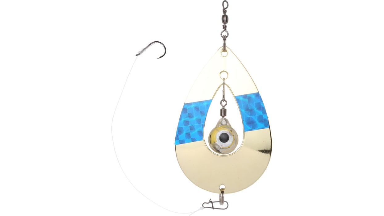 Kalakinn Eye, gull/blå, røyeblink med opplegg for lys, 75mm