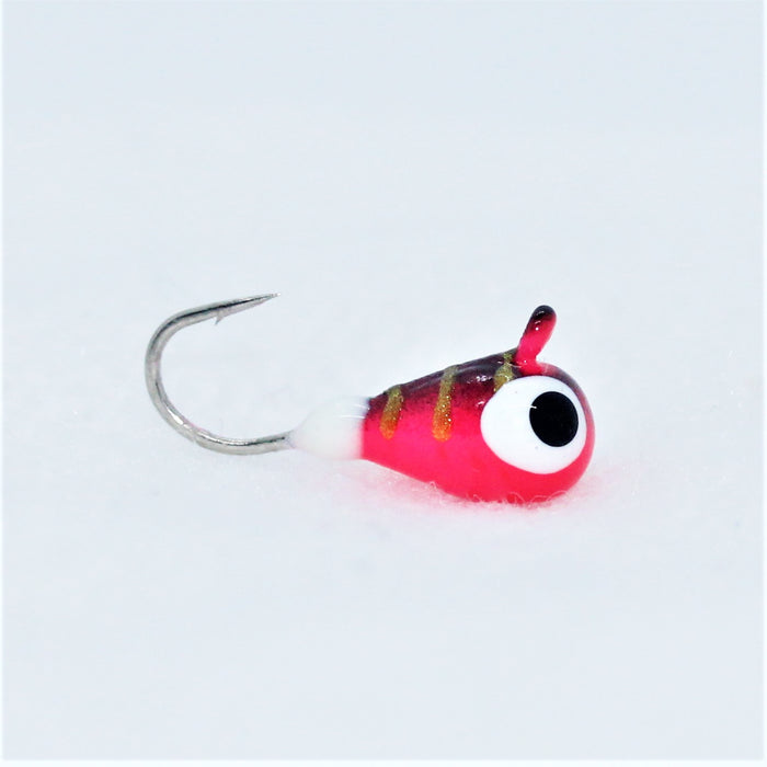 FishKing mormyshka, wolfram, 1.3 gram, rød/svart m/gull striper og svart øye