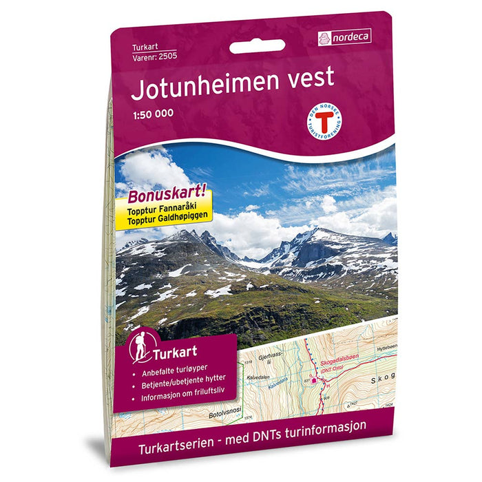 Jotunheimen vest 1:50 000 m/bonuskart topptur Galdhøpiggen og Fannaråki